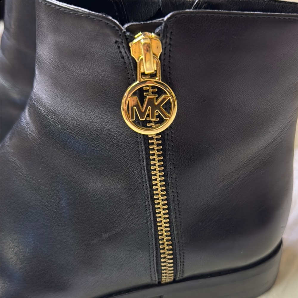 Michael Kors Black and Gold Ankle Booties with Streamlined Silhouette - Picture 2 of 11